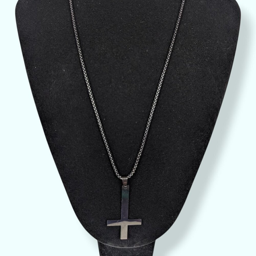 Black Inverted Cross Pendant Necklace